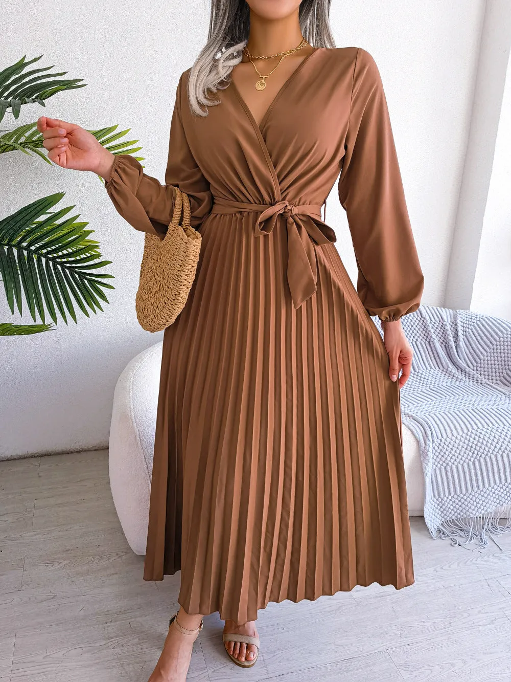 Classy V Neck Long Sleeves Midi Dresses