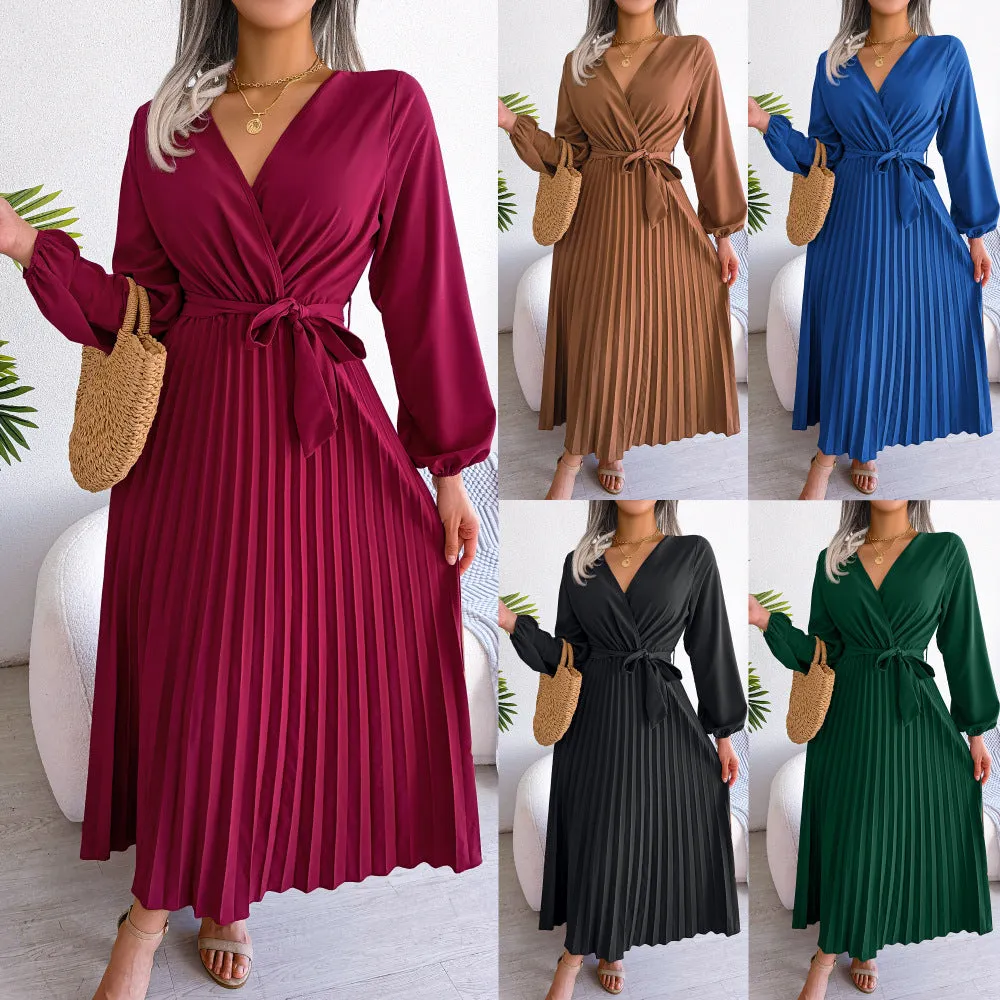 Classy V Neck Long Sleeves Midi Dresses