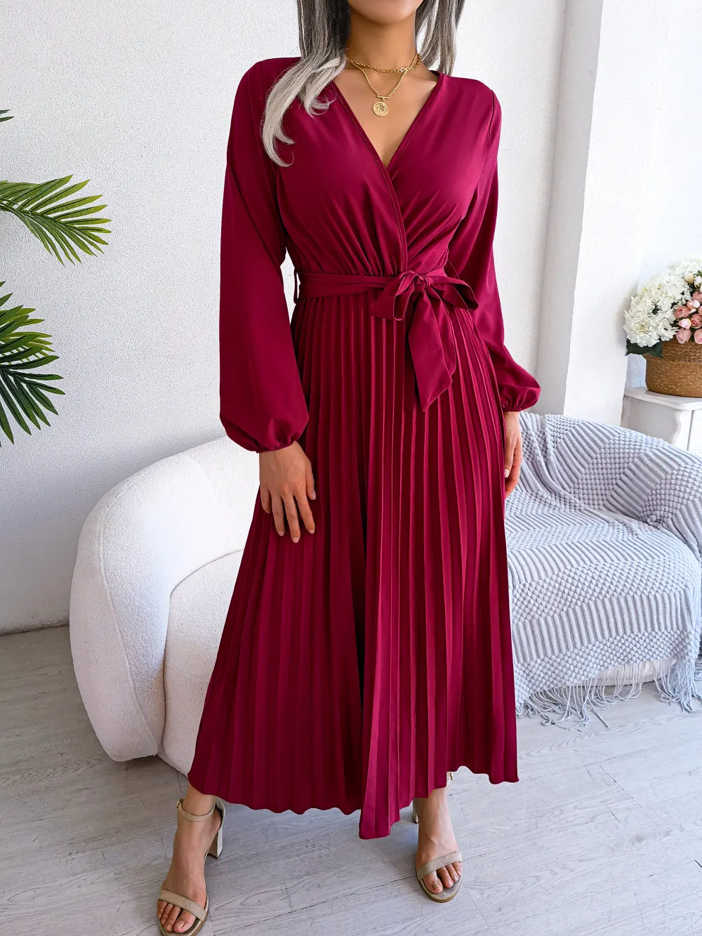 Classy V Neck Long Sleeves Midi Dresses