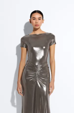 Coated Jersey Short Sleeve Boatneck Bodysuit