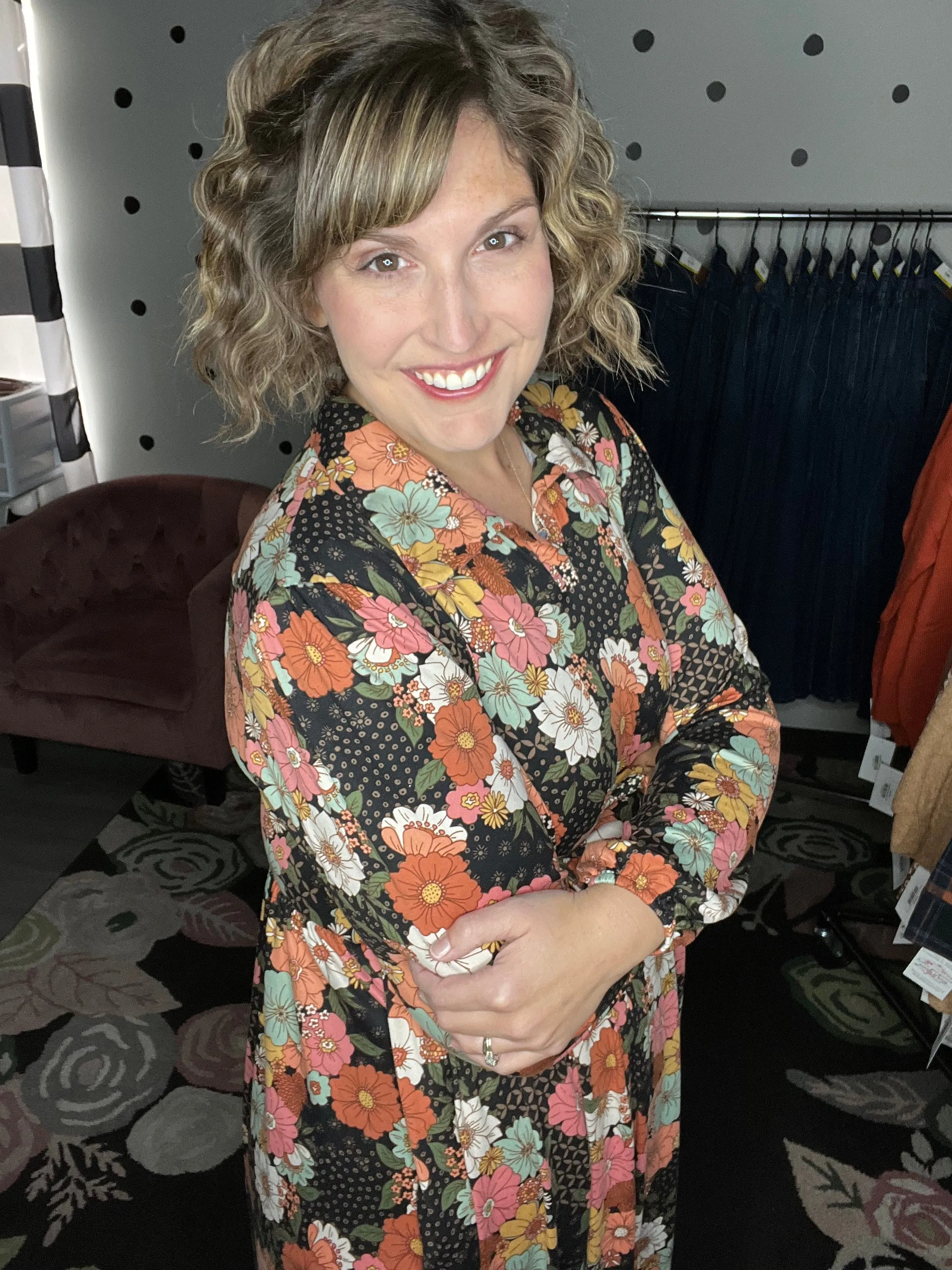 Collared Neck Black Floral Maxi