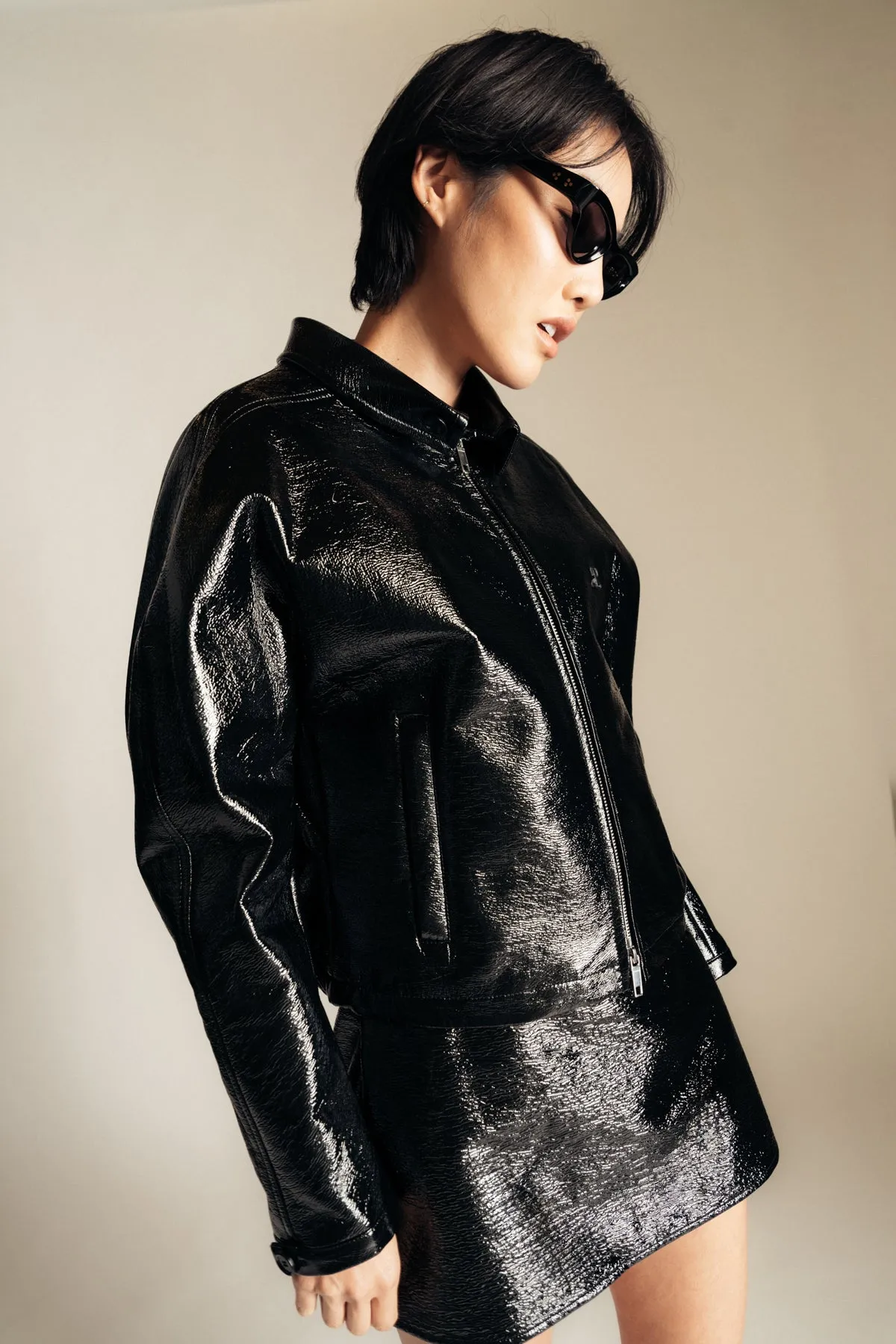 COURRÈGES | VINYL ZIPPED BOMBER JACKET