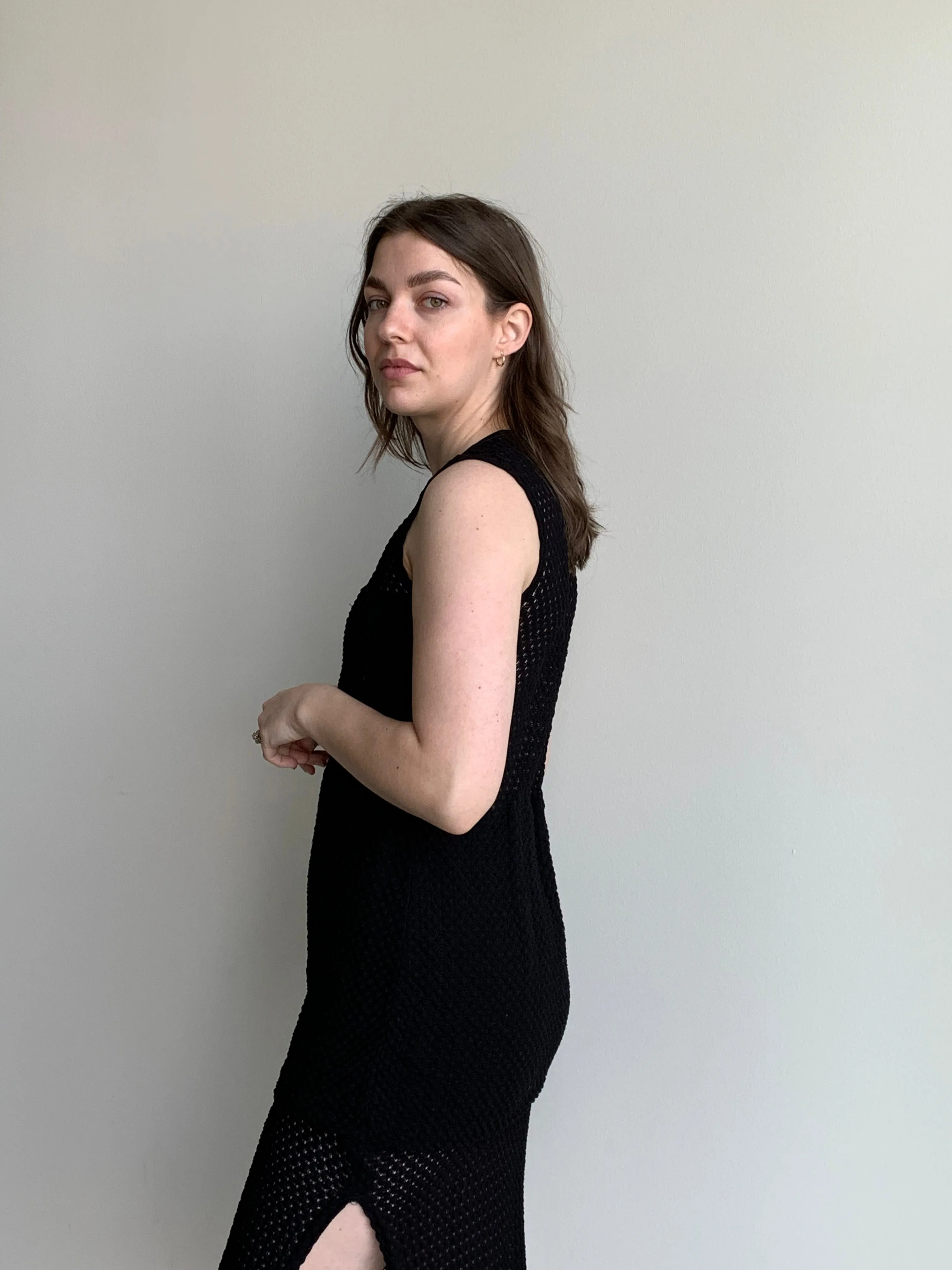 crochet stretch midi dress