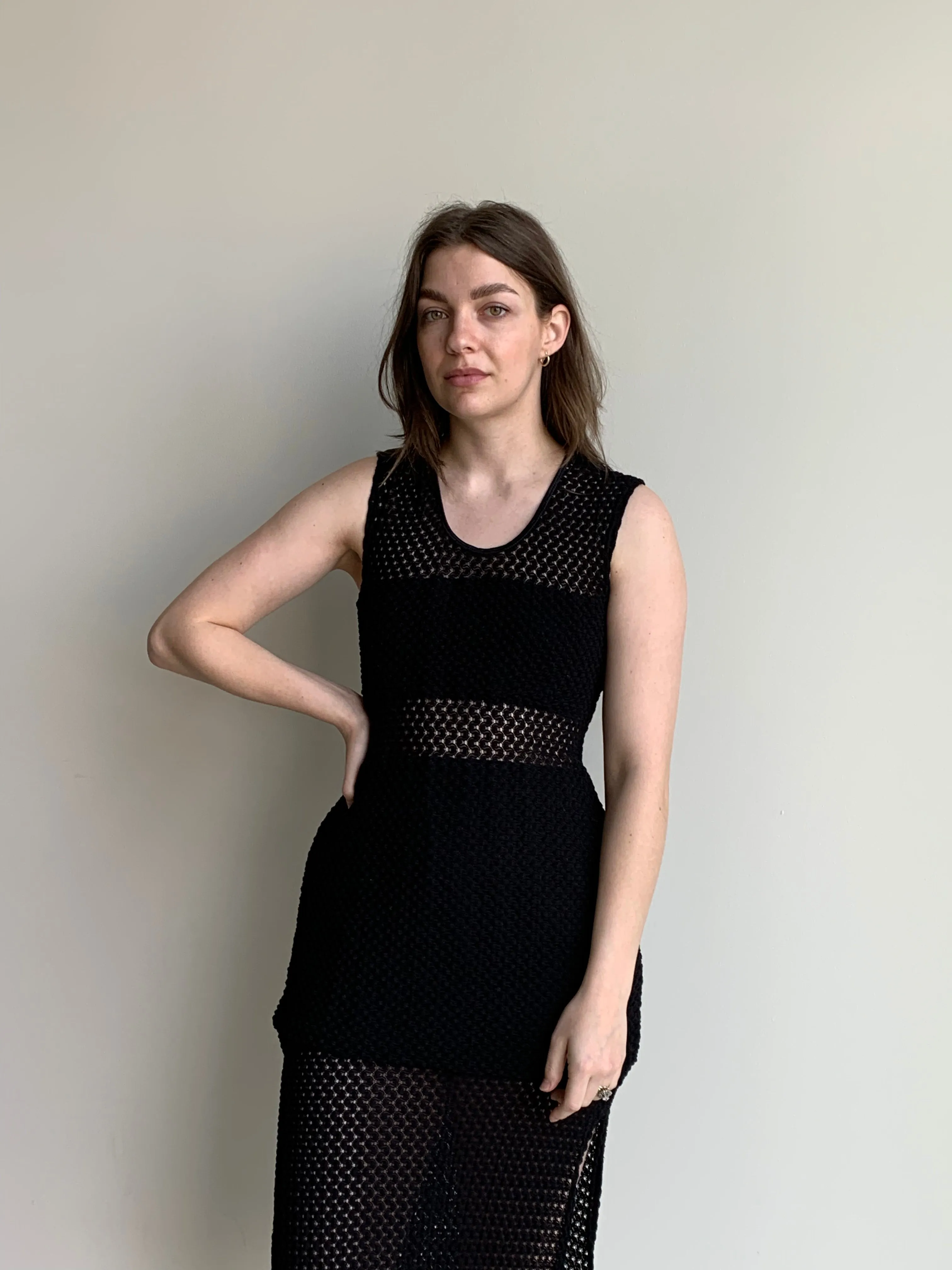 crochet stretch midi dress