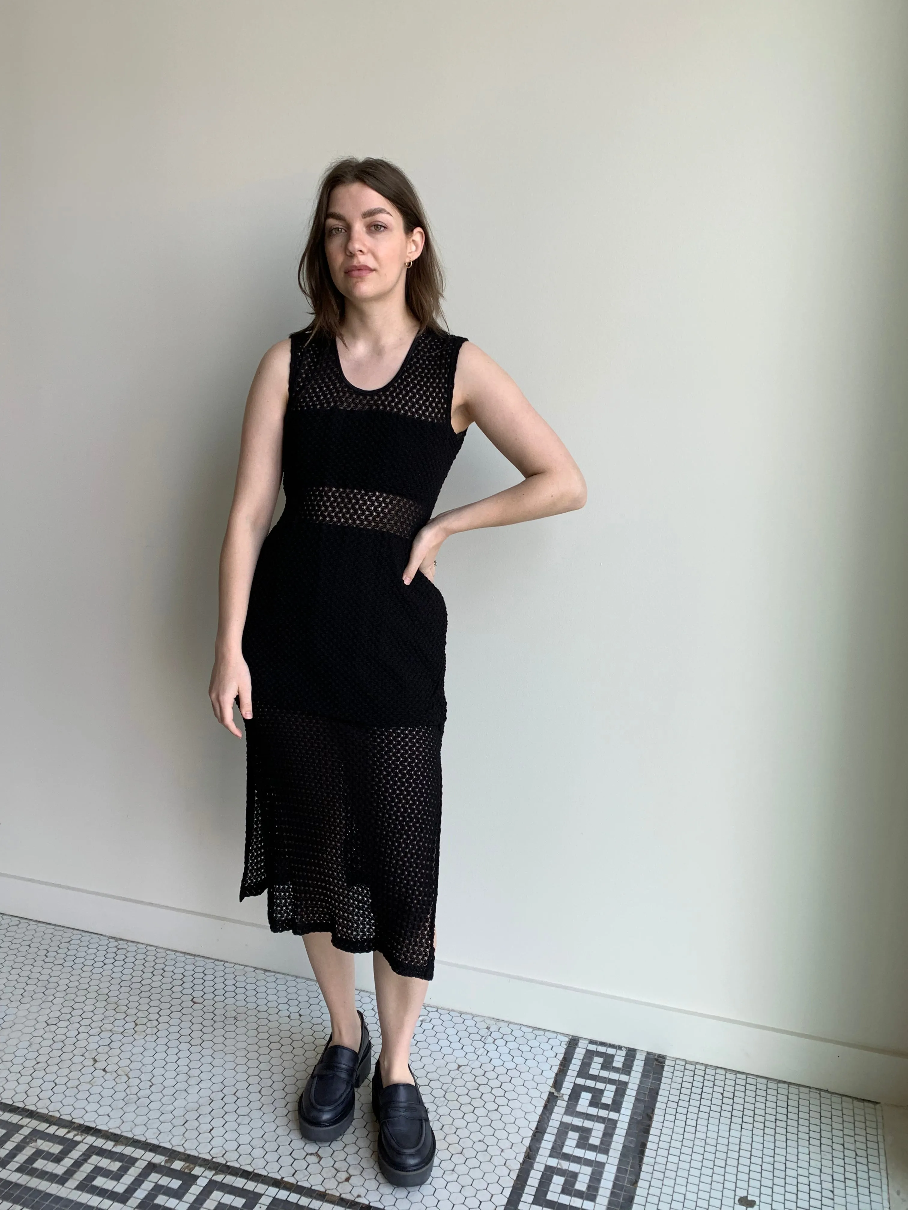 crochet stretch midi dress