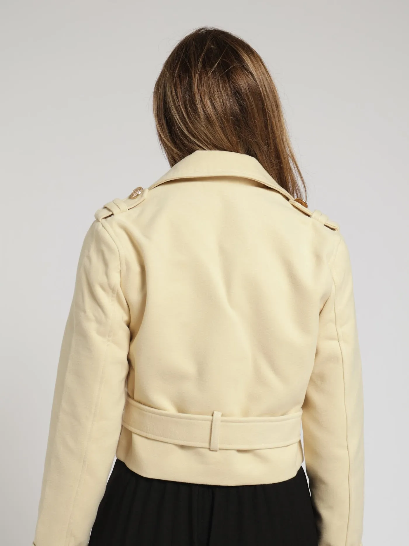Cropped Melton Trench Coat - Stone