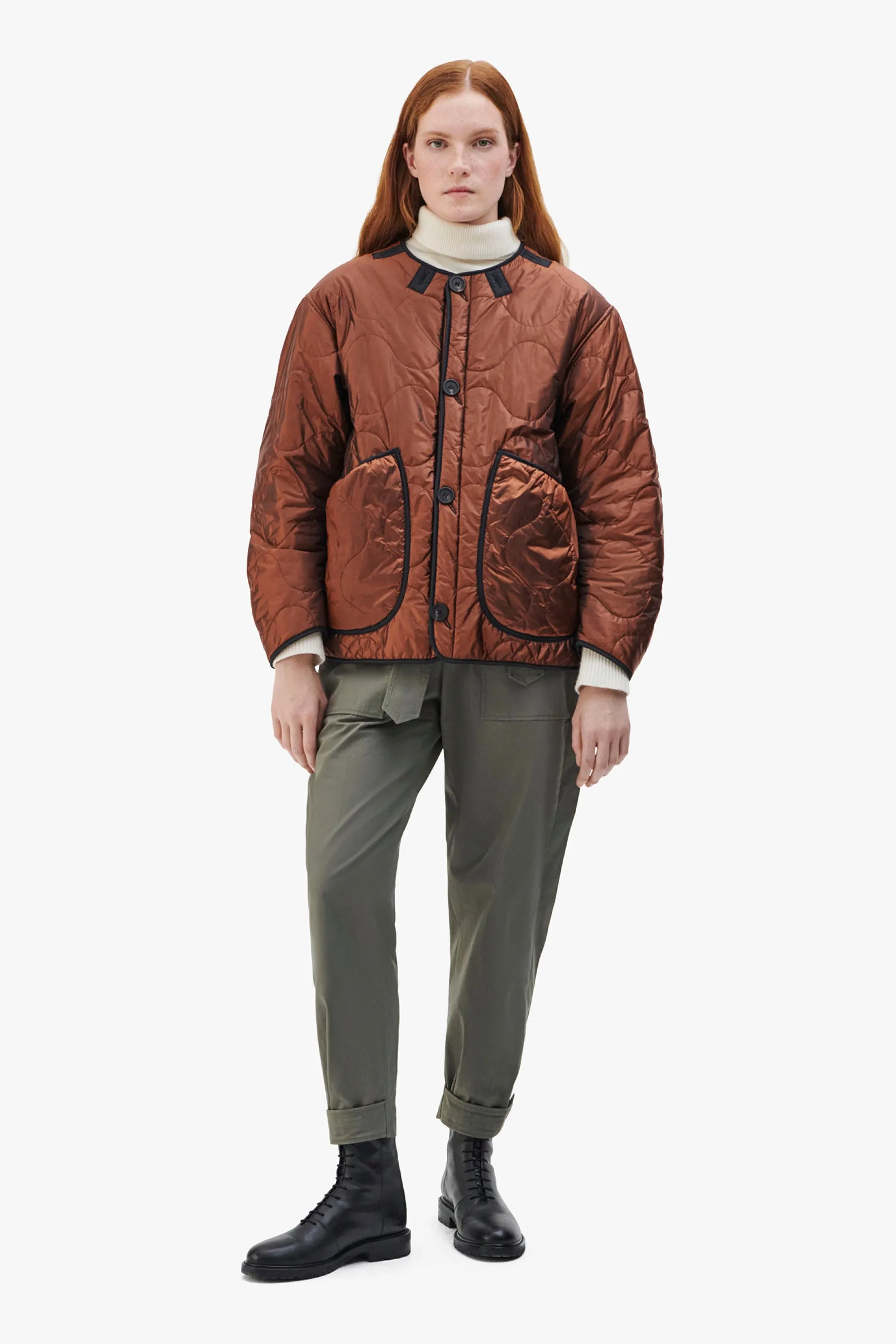 Cropped Quilt Jacket - Dark Umber / Amber