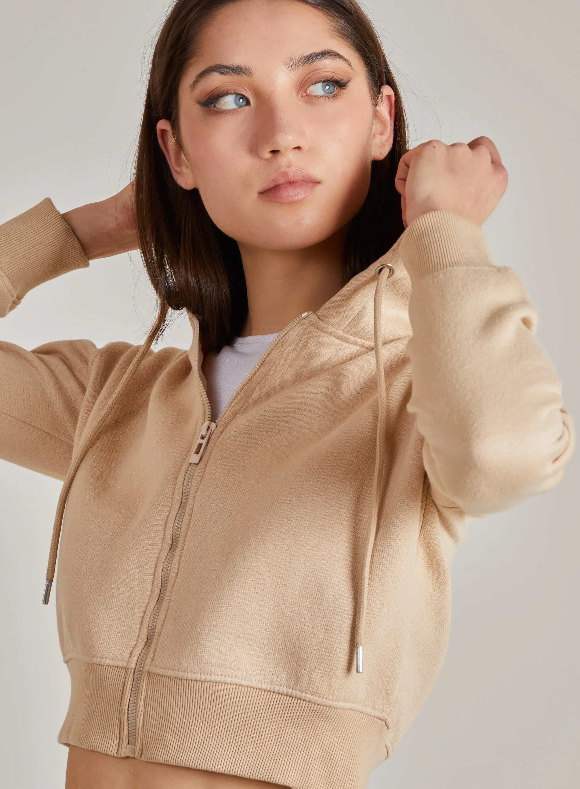 Cropped Zip Through Hoodie