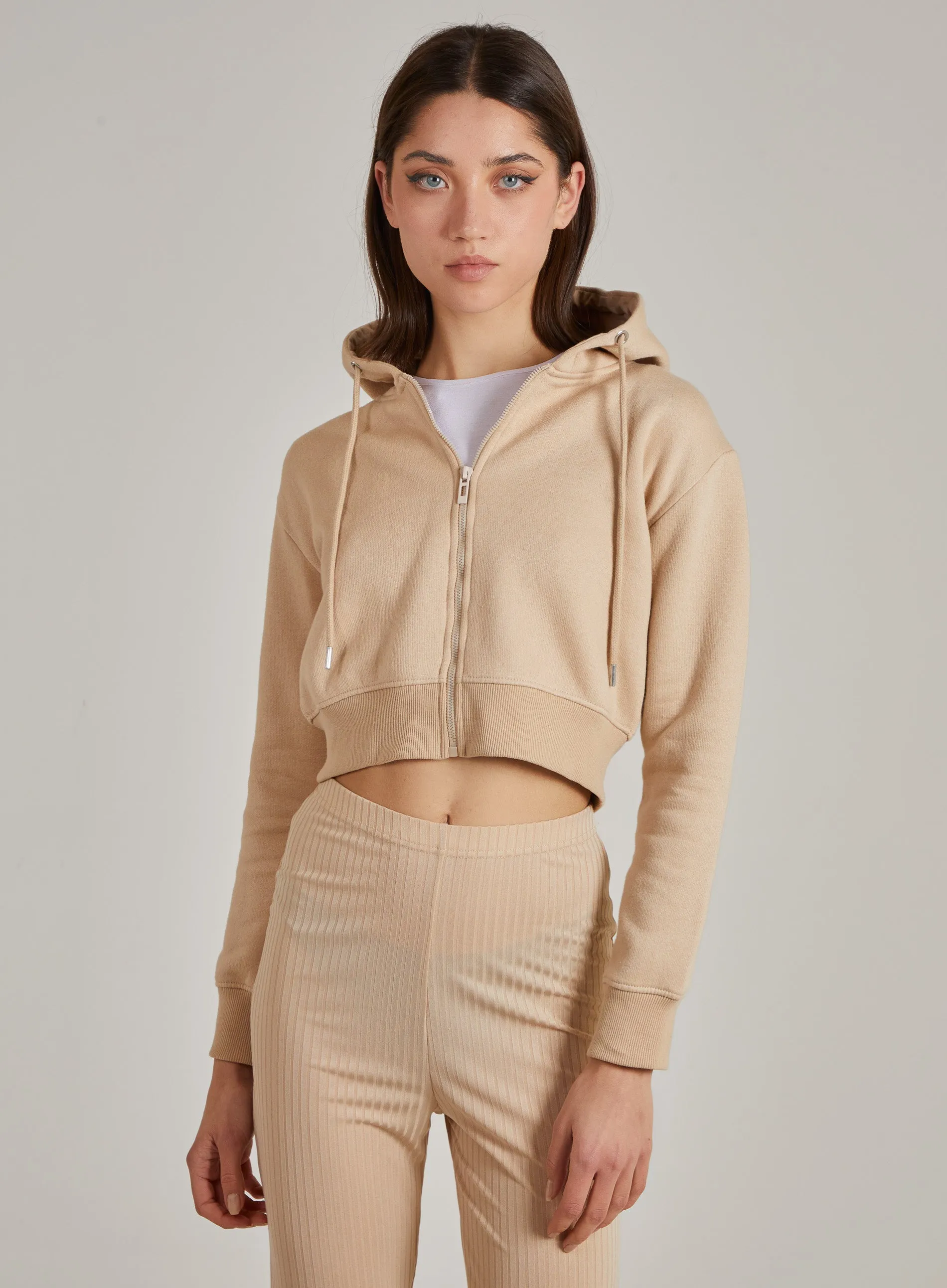 Cropped Zip Through Hoodie