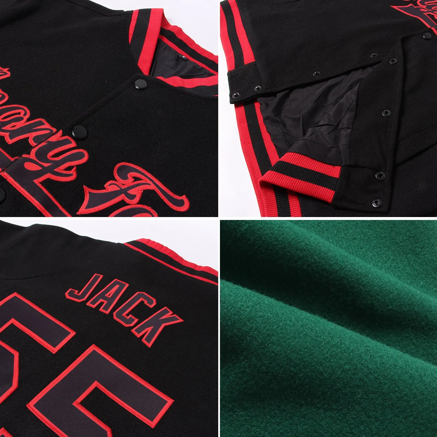 Custom Kelly Green Orange-Black Bomber Full-Snap Varsity Letterman Two Tone Jacket