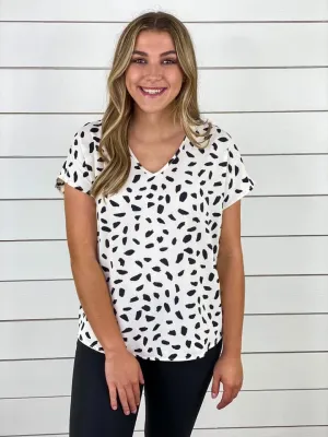 Dalmatian Print V-Neck Blouse