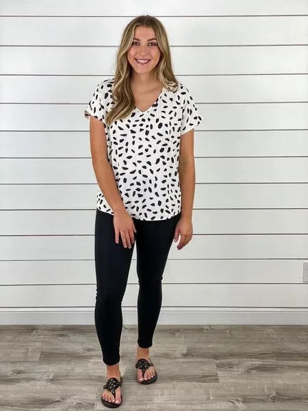 Dalmatian Print V-Neck Blouse