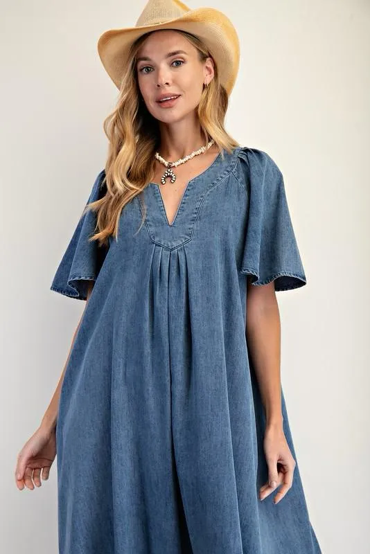 DARK WASHED DENIM MAXI DRESS (Preorder)