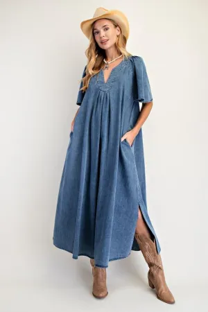 DARK WASHED DENIM MAXI DRESS (Preorder)
