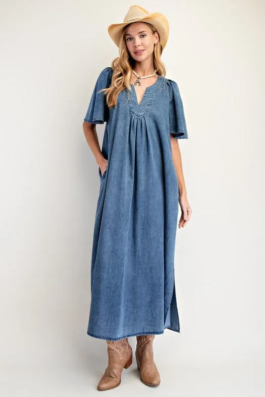DARK WASHED DENIM MAXI DRESS (Preorder)