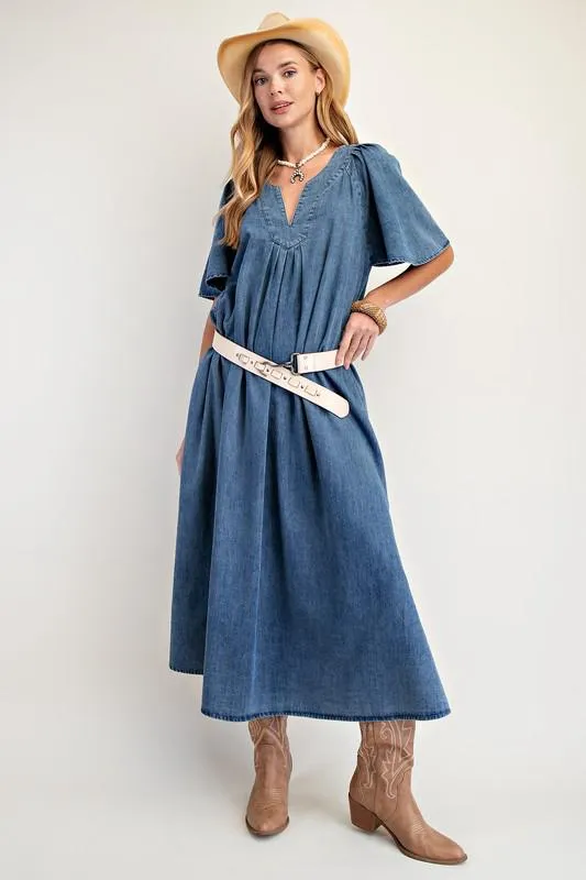 DARK WASHED DENIM MAXI DRESS (Preorder)