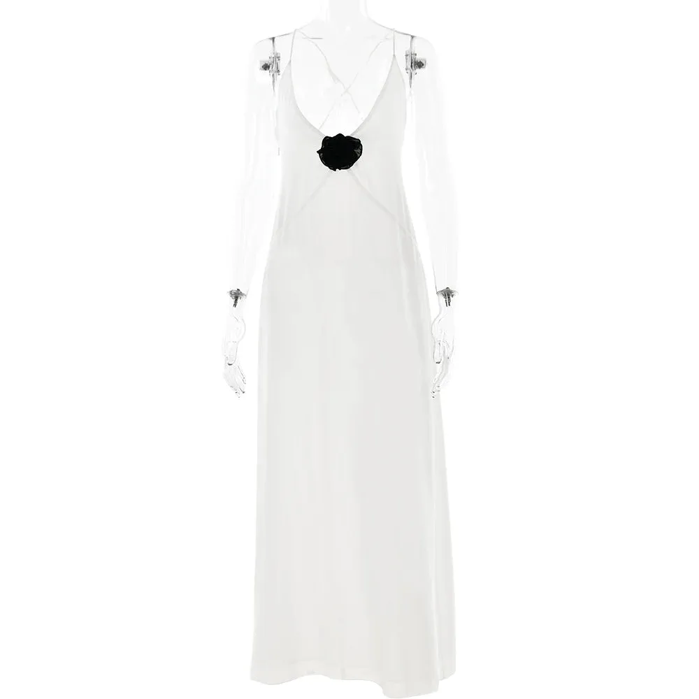 Deep V-Neck Spaghetti Strap Maxi Dress For Women Sheer Sleeveless Long Evening Dresses Sexy Backless Long Dress