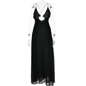 Deep V-Neck Spaghetti Strap Maxi Dress For Women Sheer Sleeveless Long Evening Dresses Sexy Backless Long Dress
