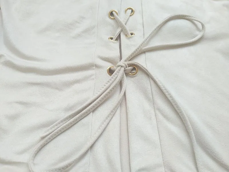 Deerskin Eyelet Strap Sexy Long Sleeve Dress Autumn and Winter Women