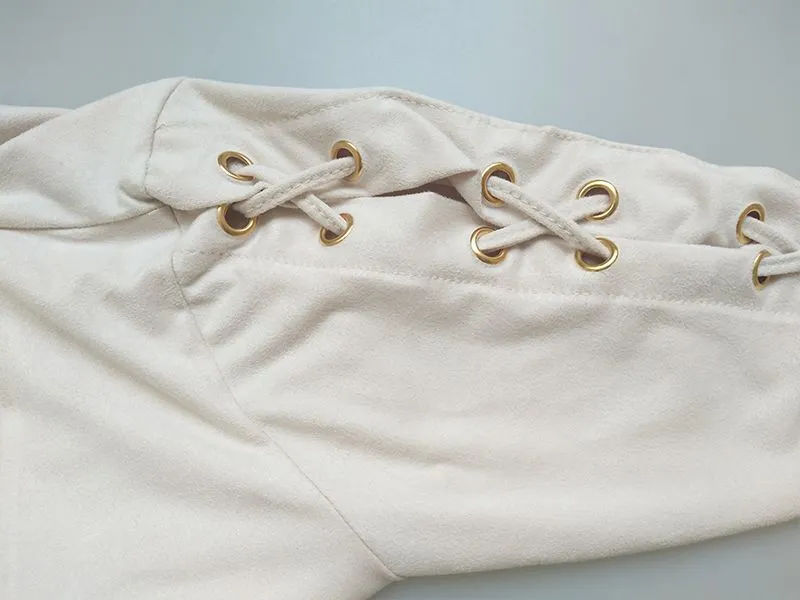 Deerskin Eyelet Strap Sexy Long Sleeve Dress Autumn and Winter Women