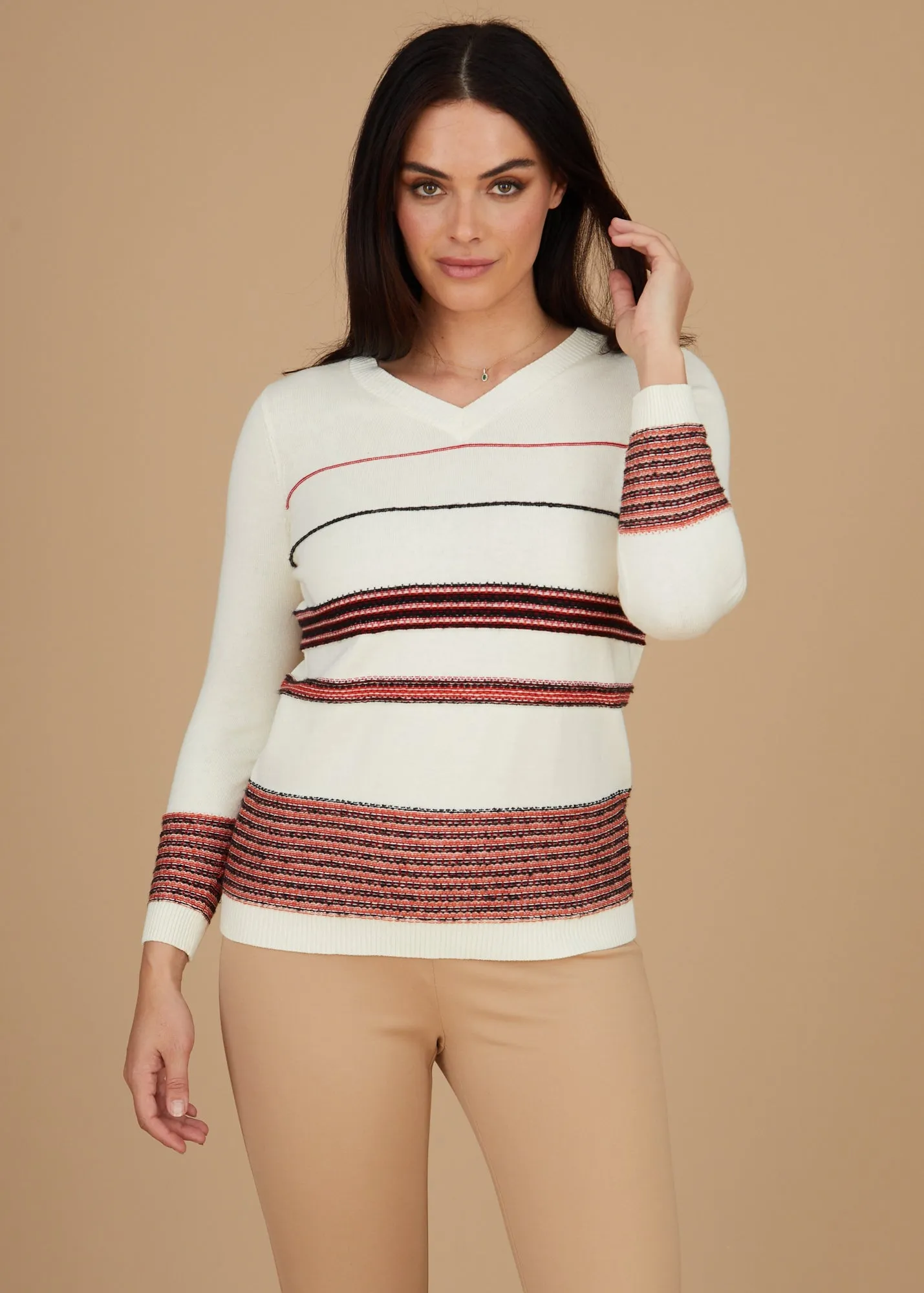 Dimensional Stripe V-Neck Sweater: FINAL SALE