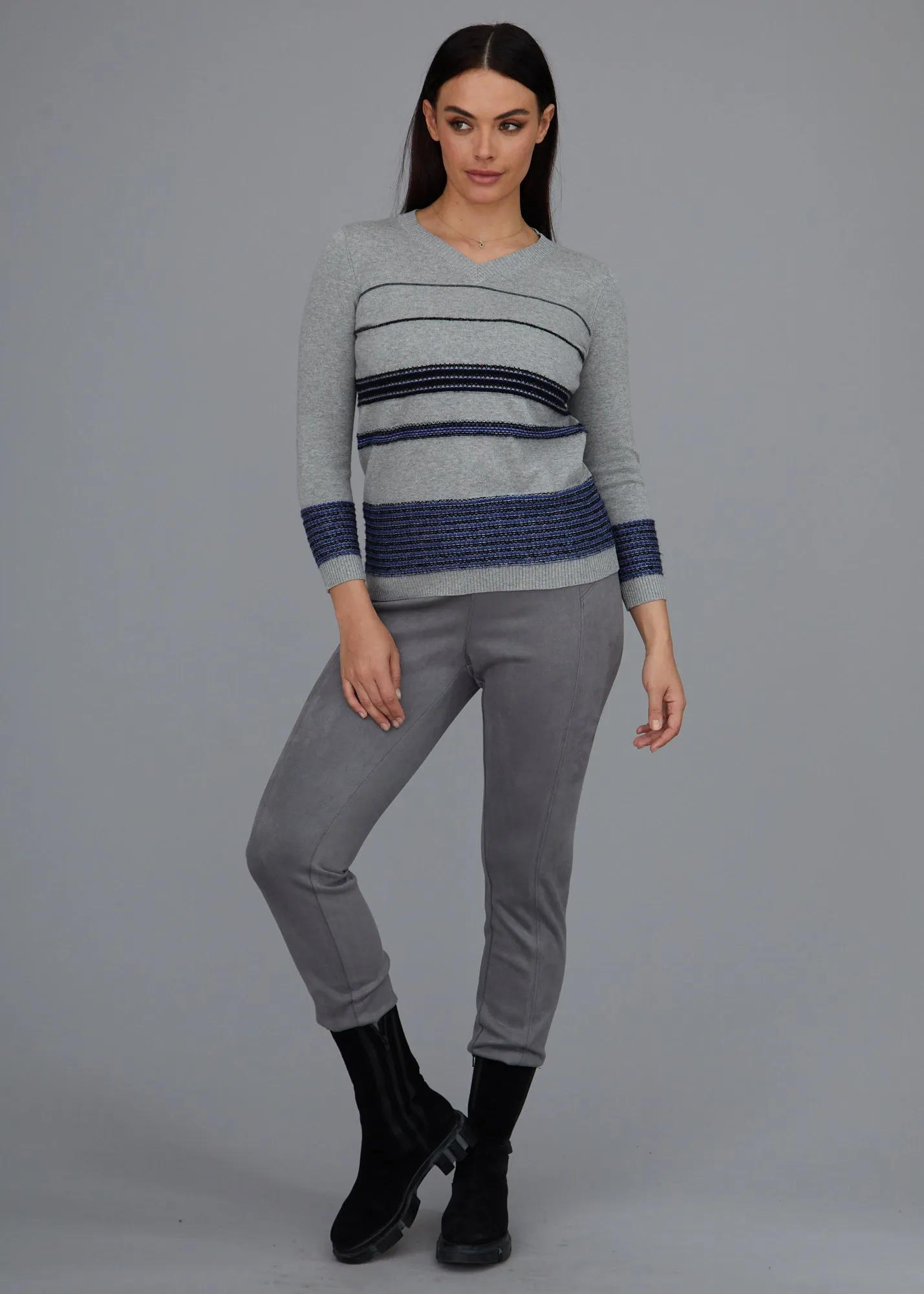 Dimensional Stripe V-Neck Sweater: FINAL SALE