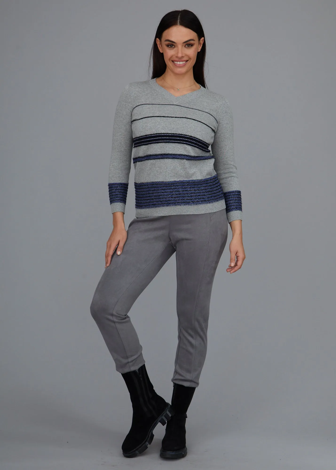 Dimensional Stripe V-Neck Sweater: FINAL SALE