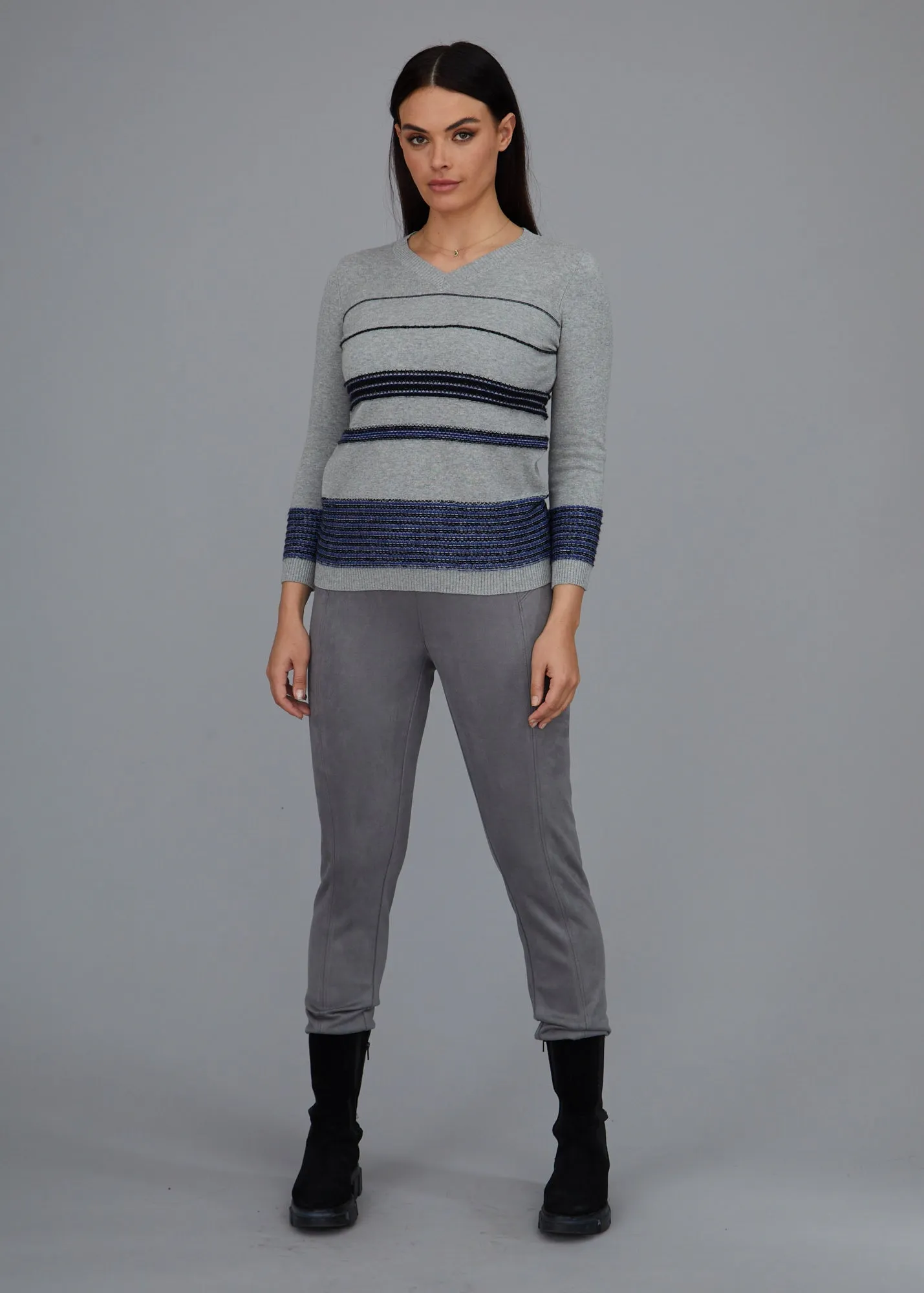 Dimensional Stripe V-Neck Sweater: FINAL SALE