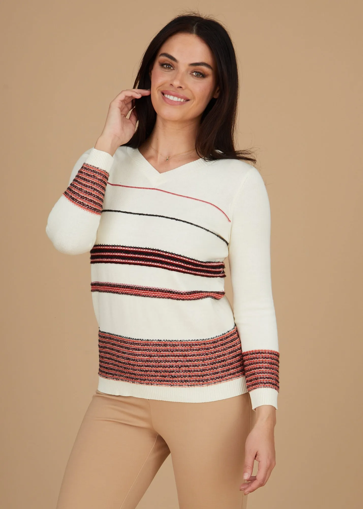 Dimensional Stripe V-Neck Sweater: FINAL SALE