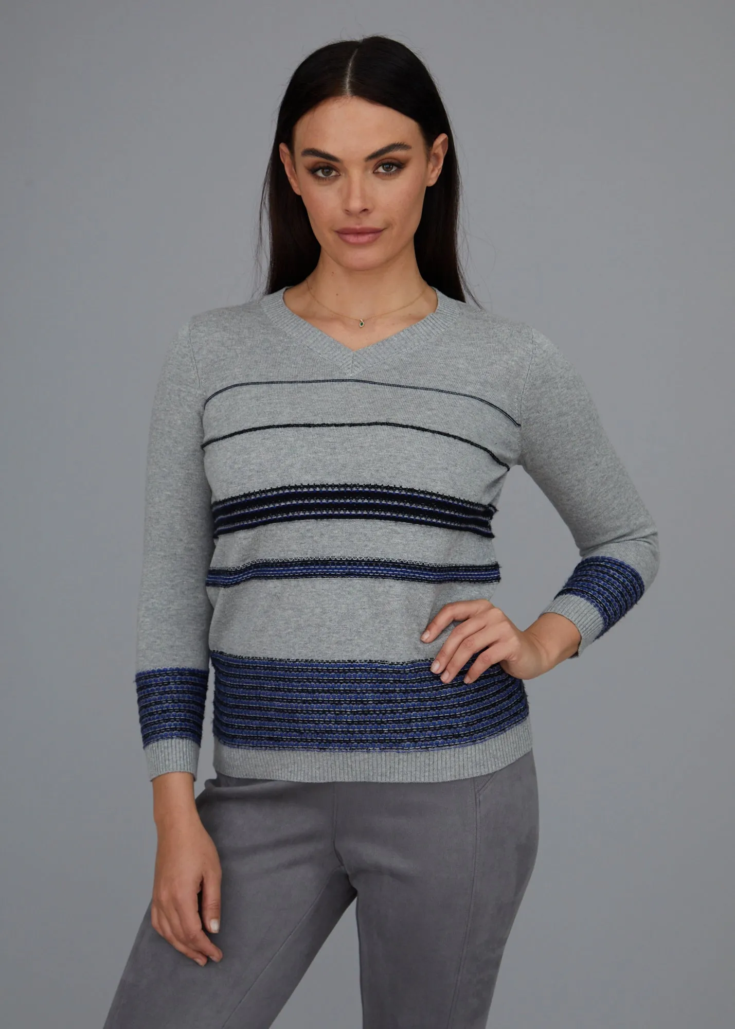 Dimensional Stripe V-Neck Sweater: FINAL SALE