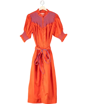 Dondolo Red Red/ Boue Smocked Midi Dress UK S