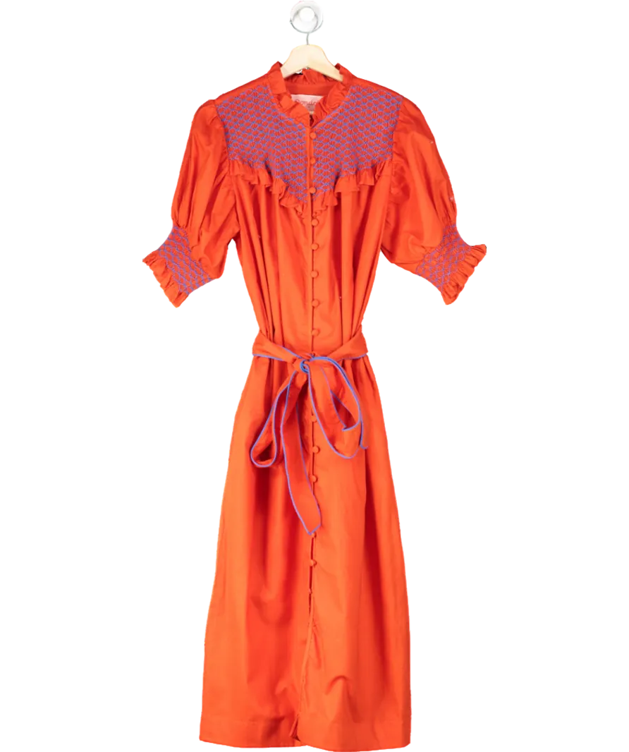 Dondolo Red Red/ Boue Smocked Midi Dress UK S
