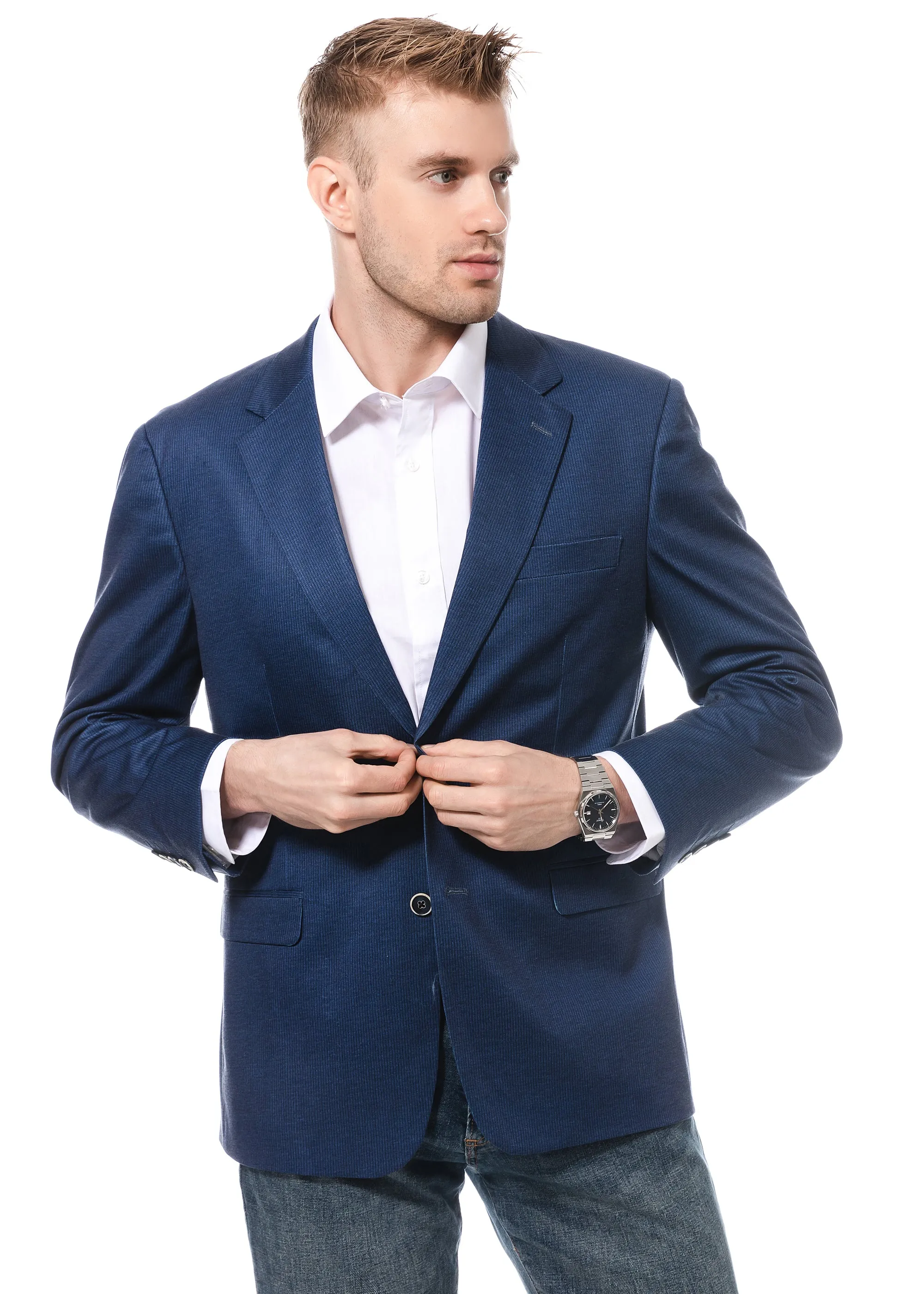 Duchamp Blue Soft Tonal Stripe Stretch Blazer
