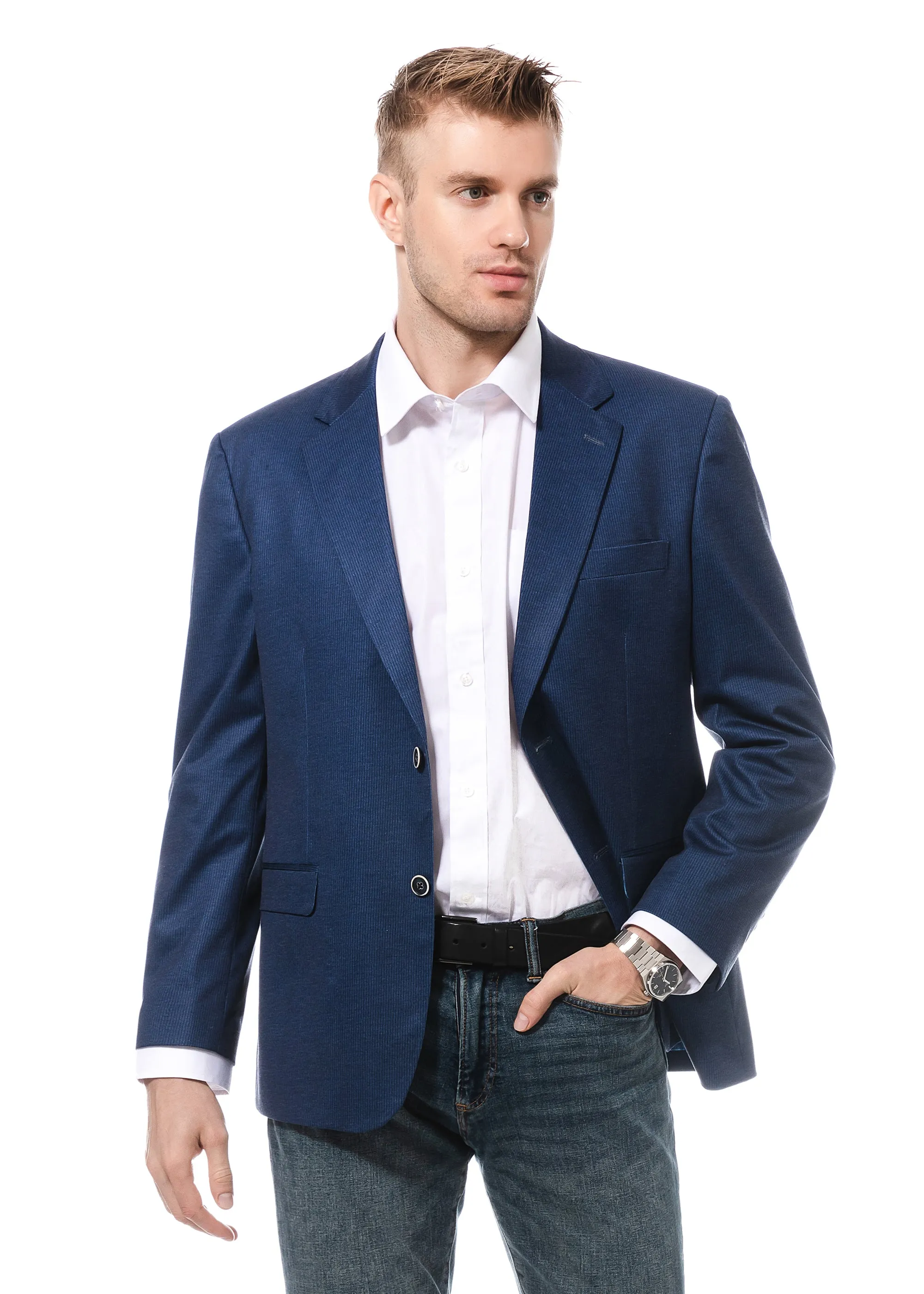Duchamp Blue Soft Tonal Stripe Stretch Blazer