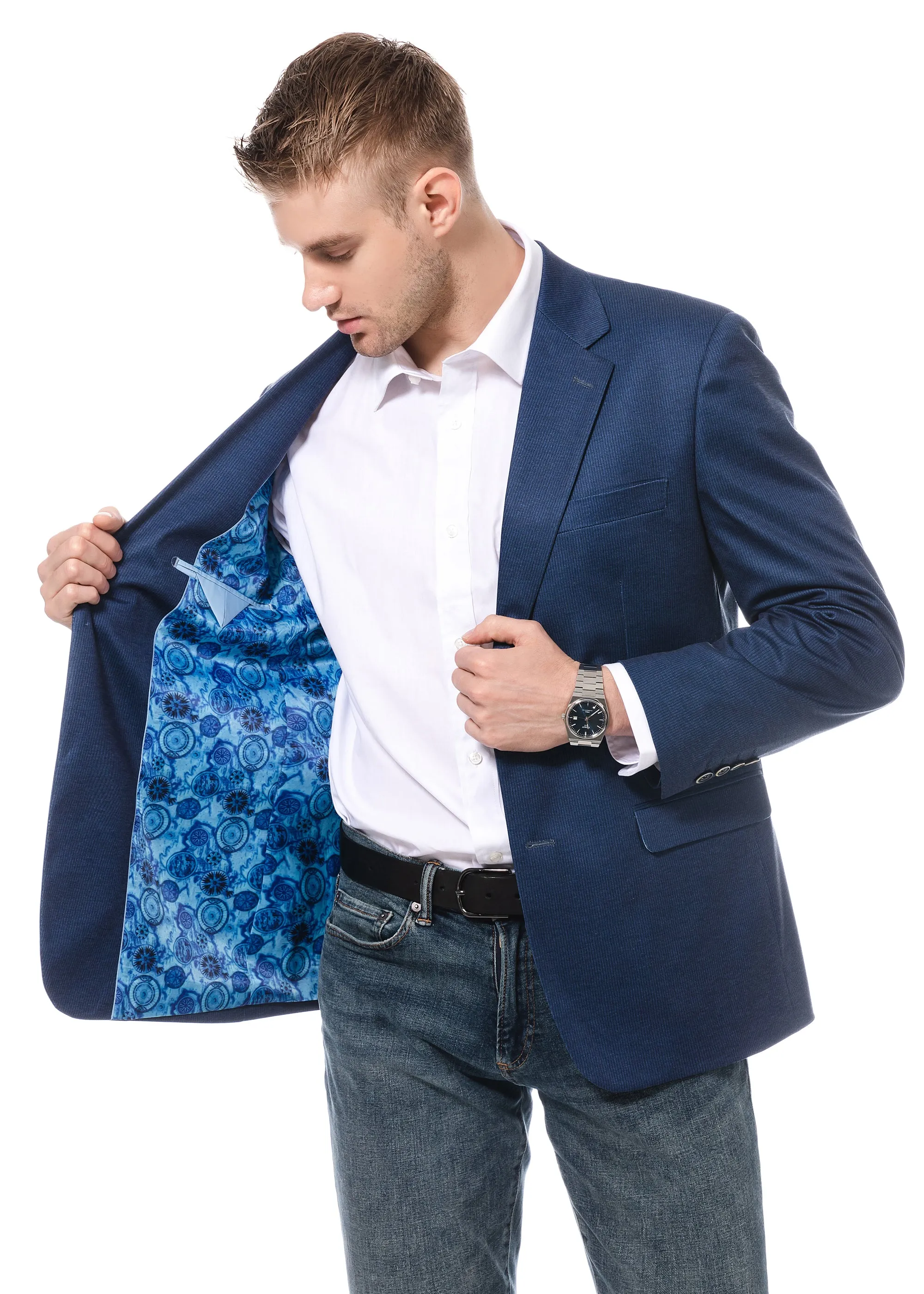 Duchamp Blue Soft Tonal Stripe Stretch Blazer