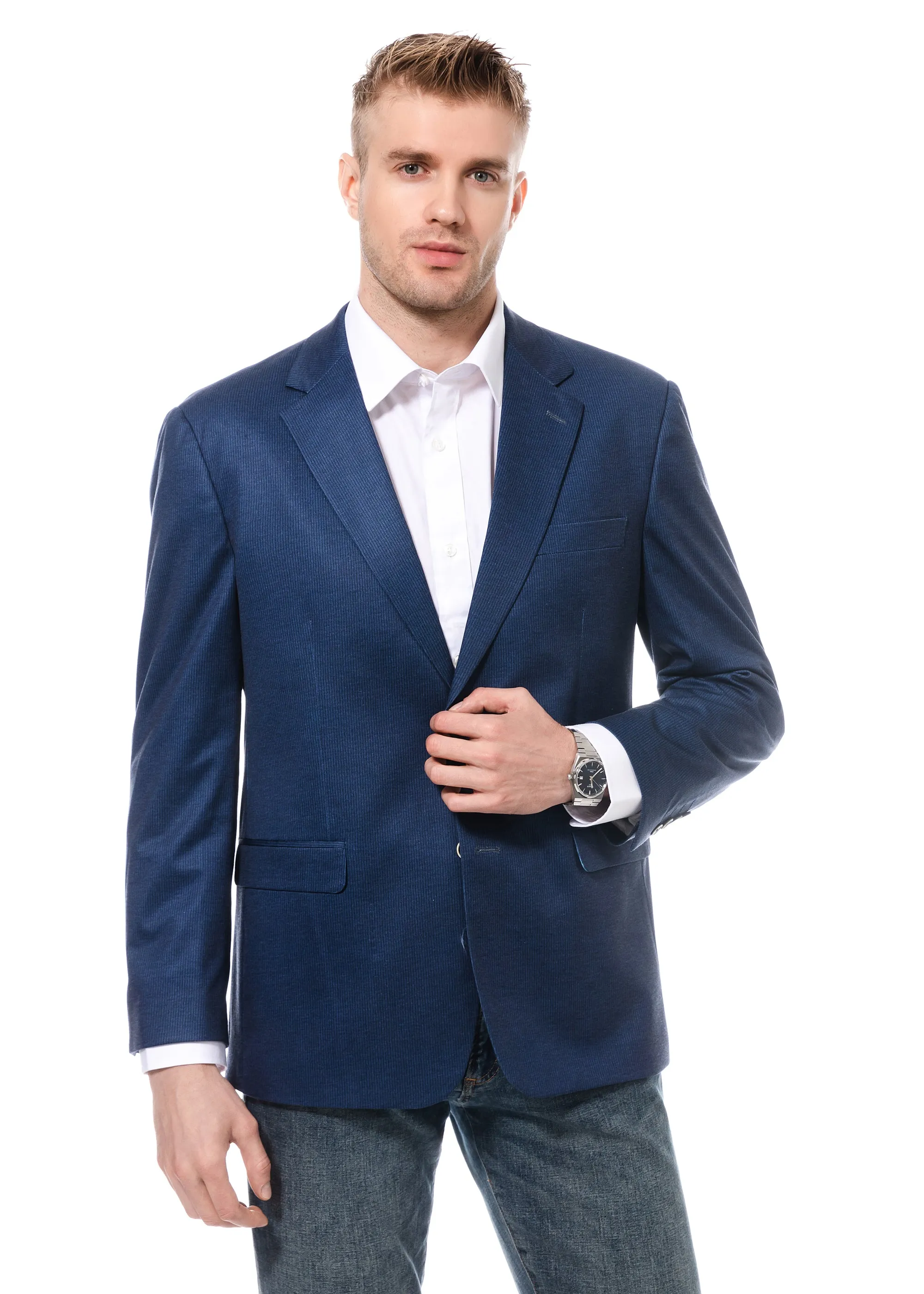 Duchamp Blue Soft Tonal Stripe Stretch Blazer
