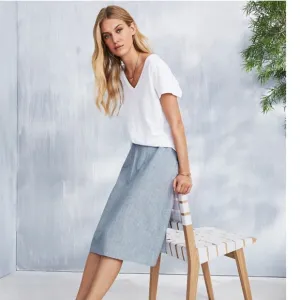 EILEEN FISHER Chambray Hemp Organic Cotton MIDI Skirt Relaxed Fit Effortless L