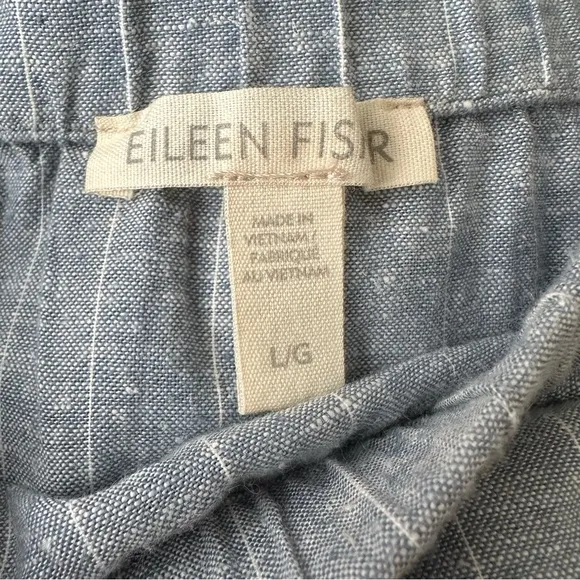 EILEEN FISHER Chambray Hemp Organic Cotton MIDI Skirt Relaxed Fit Effortless L
