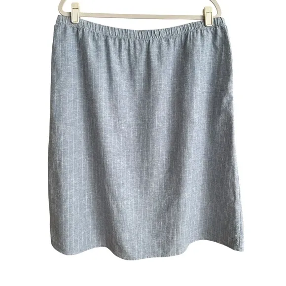 EILEEN FISHER Chambray Hemp Organic Cotton MIDI Skirt Relaxed Fit Effortless L