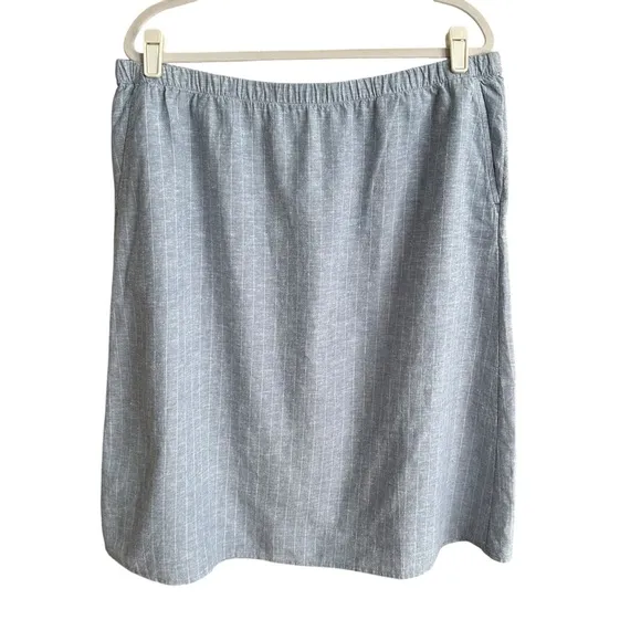 EILEEN FISHER Chambray Hemp Organic Cotton MIDI Skirt Relaxed Fit Effortless L