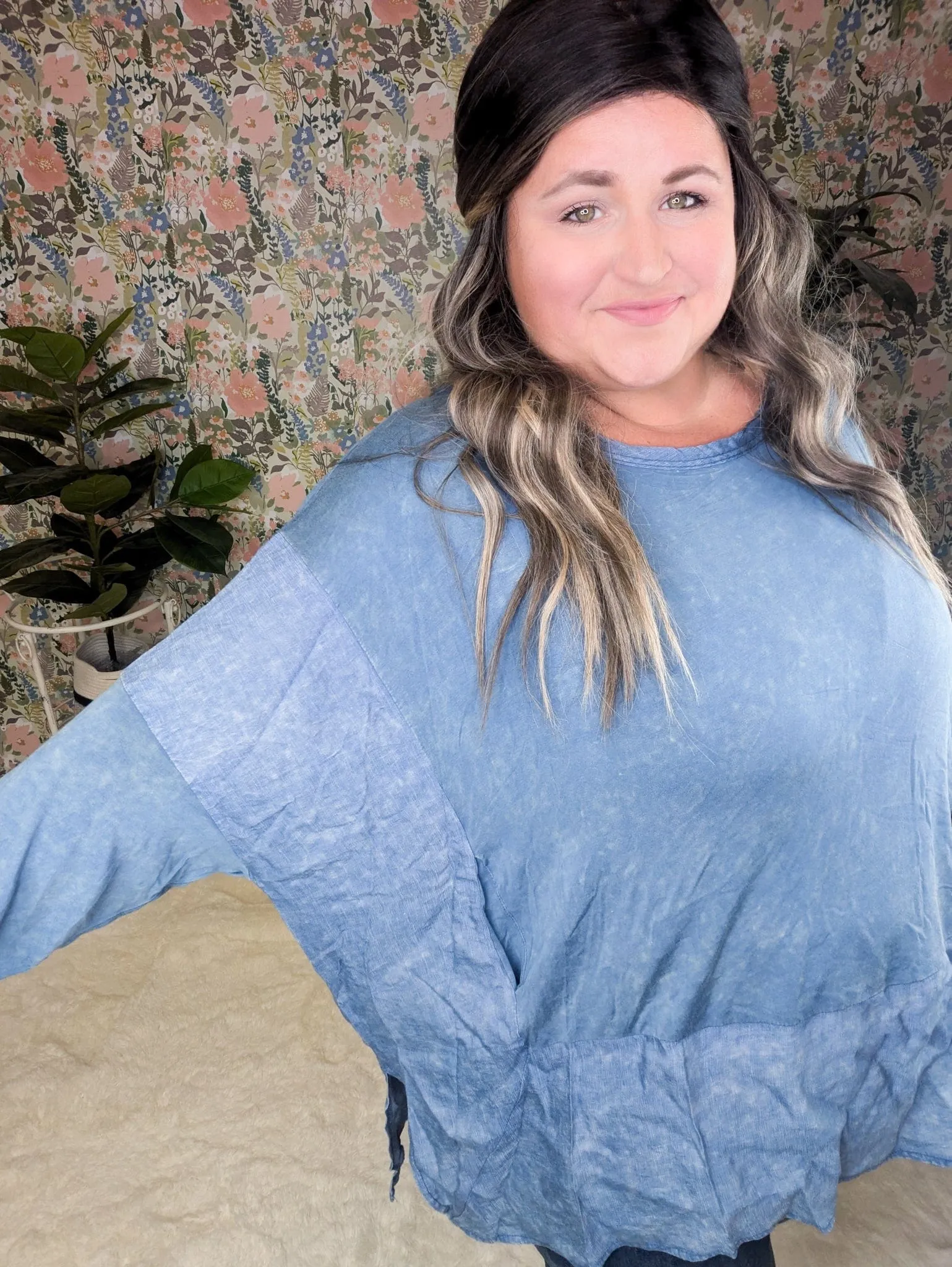 Elizabeth Slouchy Boatneck Top w/Pockets in Mineral Denim Blue