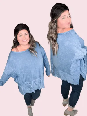 Elizabeth Slouchy Boatneck Top w/Pockets in Mineral Denim Blue