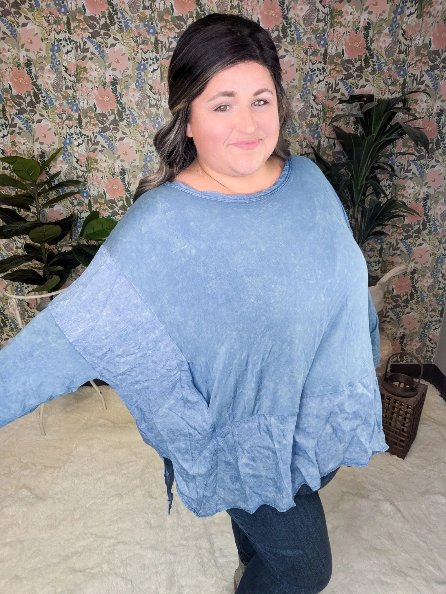 Elizabeth Slouchy Boatneck Top w/Pockets in Mineral Denim Blue