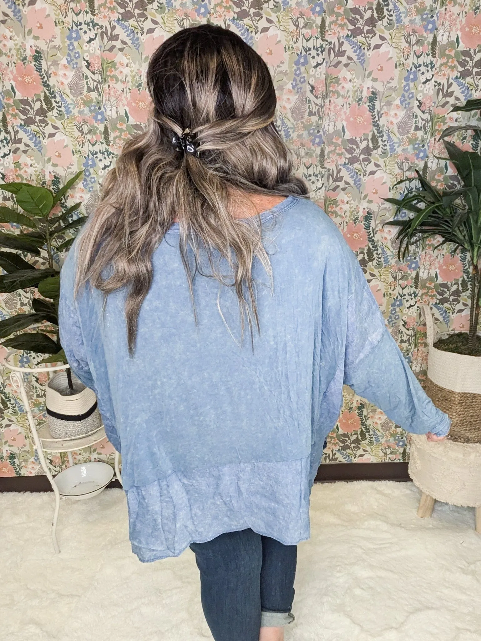 Elizabeth Slouchy Boatneck Top w/Pockets in Mineral Denim Blue