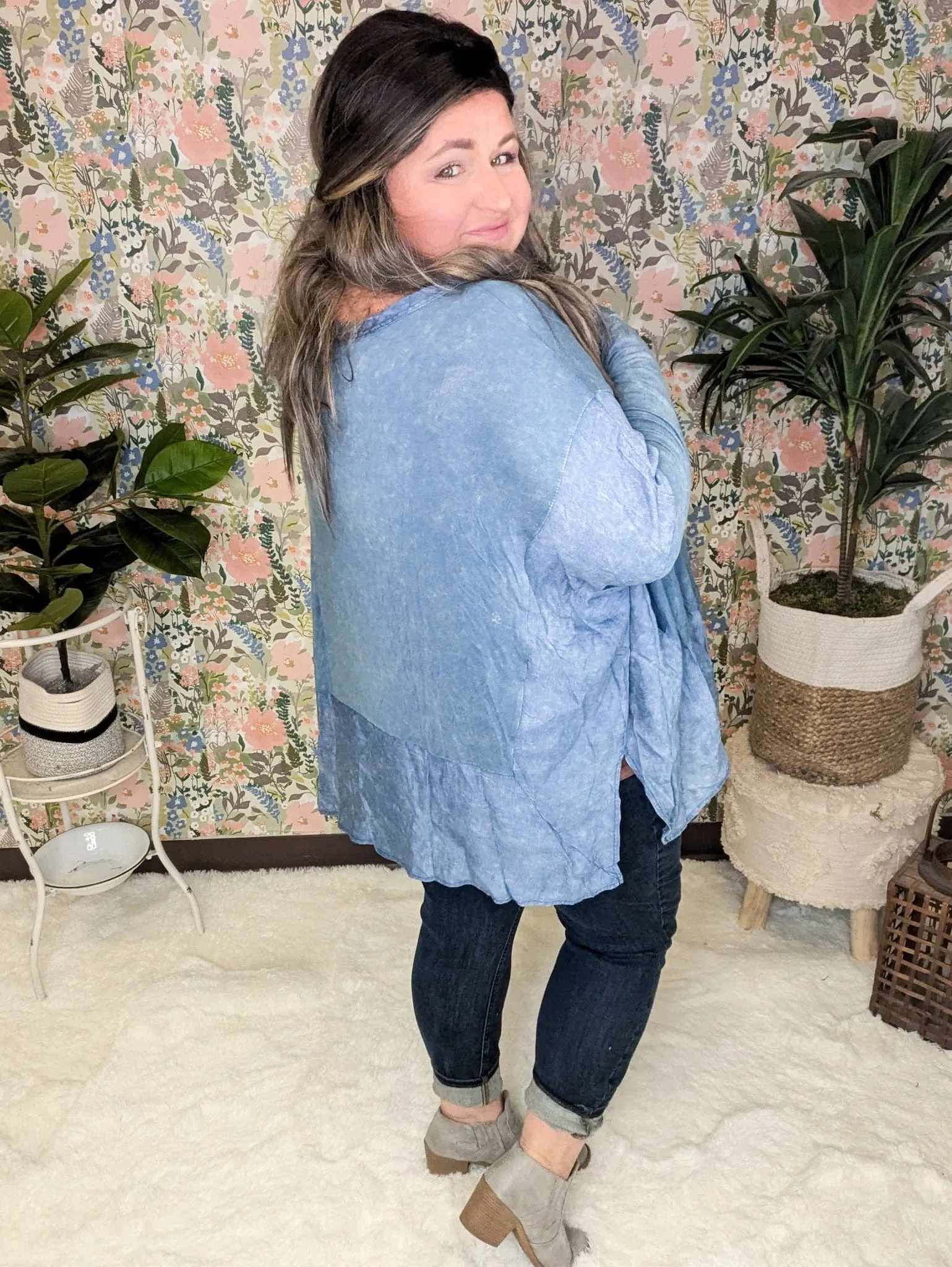 Elizabeth Slouchy Boatneck Top w/Pockets in Mineral Denim Blue