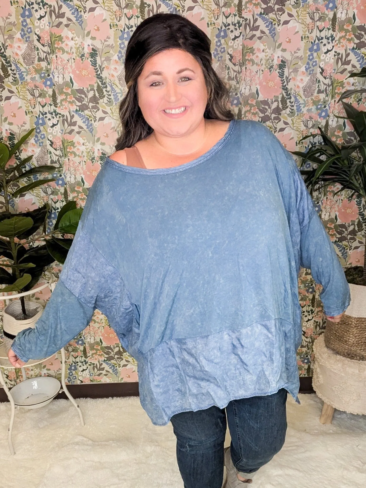 Elizabeth Slouchy Boatneck Top w/Pockets in Mineral Denim Blue