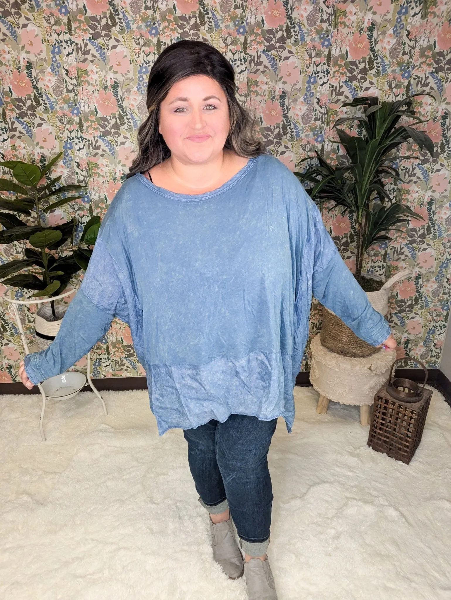 Elizabeth Slouchy Boatneck Top w/Pockets in Mineral Denim Blue