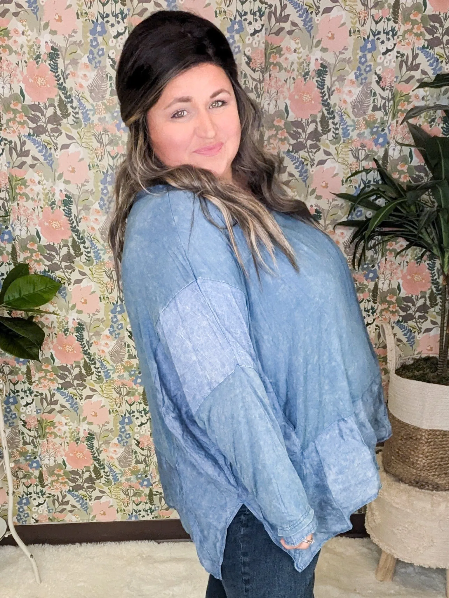 Elizabeth Slouchy Boatneck Top w/Pockets in Mineral Denim Blue