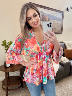 Empire Waist Dolman Top in Bright Florals