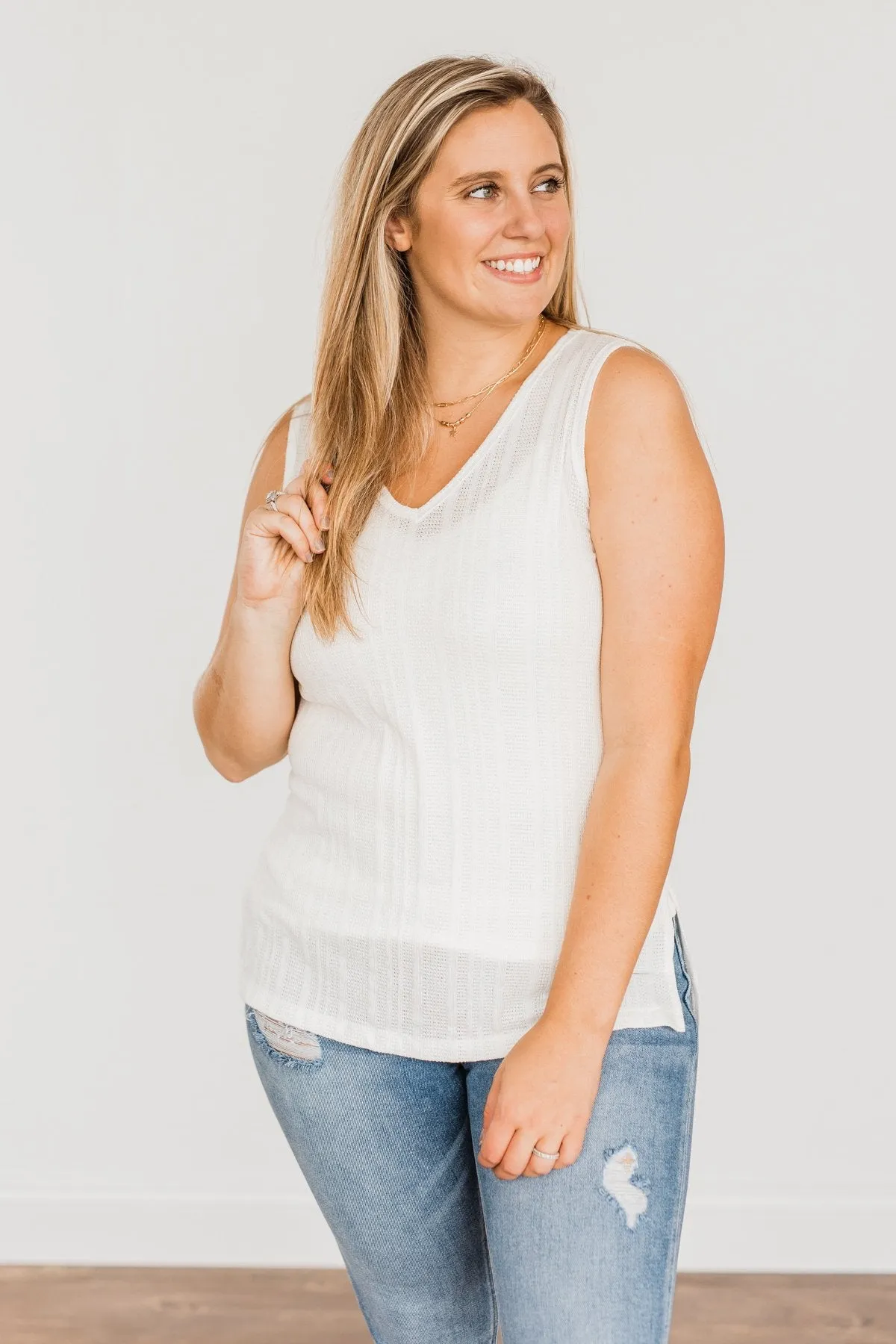 Encouraging Words V-Neck Tank Top- Ivory